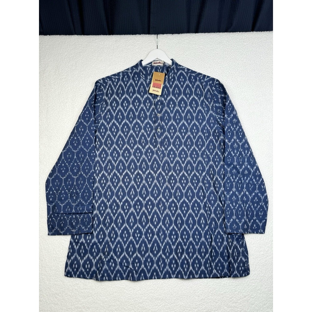 NEW - FABINDIA Indigo Blue Tunic Top Shirt - Women's size 40